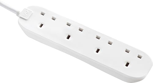 Masterplug Four Socket Extension Lead 1 Metre Cable Unswitched 4-Way Plug Extension Cable Power Strip Basic Power White 13A 4G 1m BFG110N