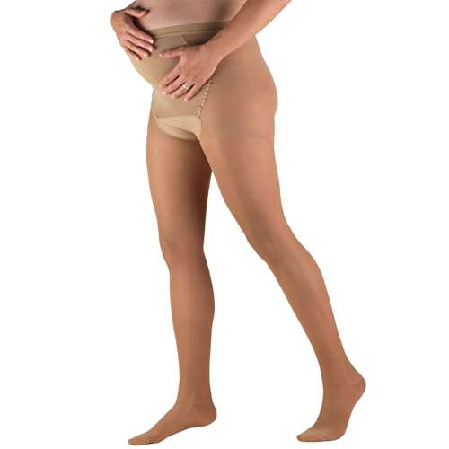 Image of Truform Sheer Maternity Pantyhose, 15-20 mmHg Compression, Tummy Support, 20 Denier, Beige, X-Tall