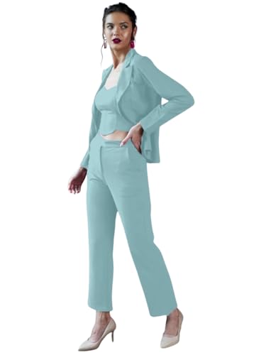 Image of Florely Women's Lycra Solid Three Piece Outfits Blazer Co-Ord Set Women Outdoor Wear Maxi Dress Crop top Party Dress Stylish Dresses