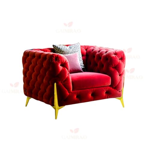 Image of 4 Seater Sofa Set Modern Classic Chesterfield Style Sofa Set with Pillows for Living Room, Bedroom and Office and Hallway Colour (3+1+OTTO Burgundy FC)