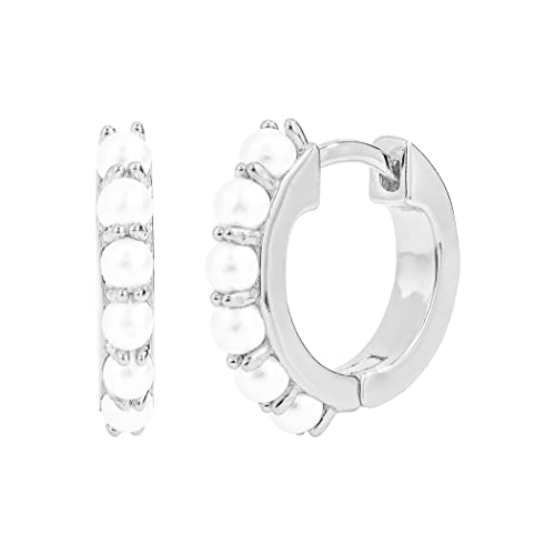 Perlen Ohrringe Silber 925. Creolen Gold mit Perlen. Schmuck Damen vergoldet mit 18 Karat (Silber und Gold) für Frauen und Mädchen. Durchmesser Creolen 13mm Cover