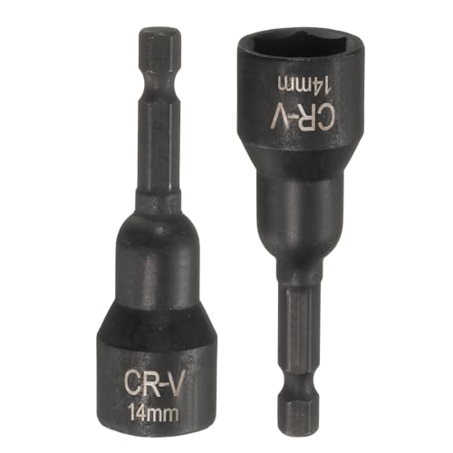 uxcell 2Pcs Douille Hex Magnétique 1/4" 14mm 65mm CR-V Acier