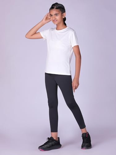 Image of Girls Active Sports Wear Solid Skinny Fit Leggings and T-shirt Polyester Set /Sets For Multi-Sports Gym Yoga Dance Gymnastics & Running(4 TO 14 YRS)