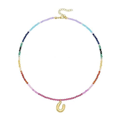 [GMBYLBY] Personalize Styles Beaded Initial Necklace for Women 14K Gold Plated with Crystals Stones Vocation Accessory Unique Le