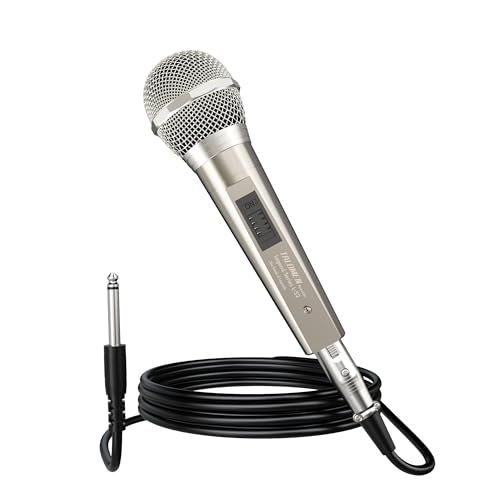 talomen Micrófono Dinámico con Cable Profesional, Vocal Cardioide de Mano, con Cables XLR de 6 m y 2 m, para Cantar, DJ, Karaoke, Altavoz PA, Amplificador y Uso en Exteriores – L52 Dorado