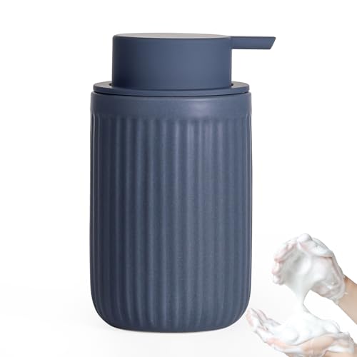 Autumnlife Distributeur de Savon Mousse - Bleu Mat - 350 ML - en céramique - avec tête de Pompe à Mousse - Rechargeable - pour Cuisine, Salle de Bain