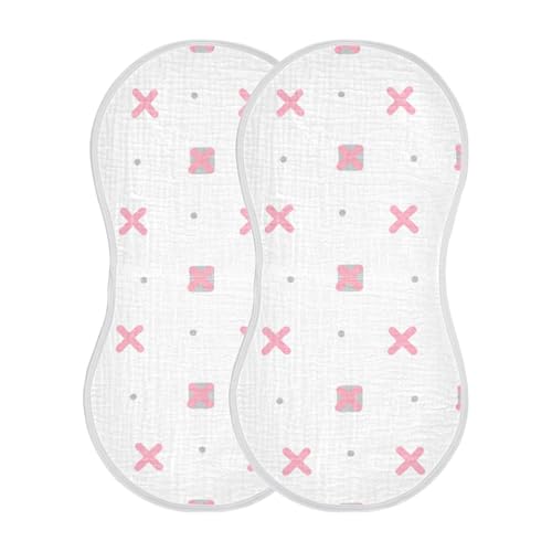 2 Pack Baby Burp Cloths, Soft Absorbent Burping Cloths for Babies, Cotton Milk Spit Up Rags, Large Size for Newborns, Baby Boys and Girls (Soft Square Print)