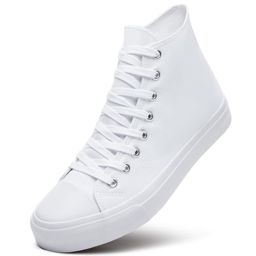 Mens Classic High Top Sneakers,Lace up High Top Canvas Shoes,Casual Shoes for Men(Full White.US13)