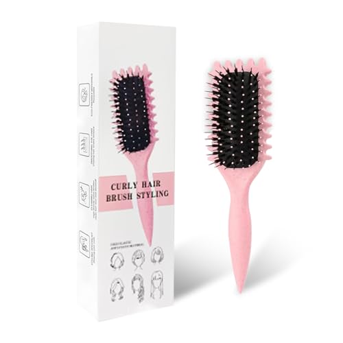 Lockenbürste Curl Hair Brush Haarbürste zum Kämmen und Formen von Männer- und Frauenlocken um das Ziehen zu reduzieren Nylonborsten Lockenverstärker Unisex (Rosa 24 cm)
