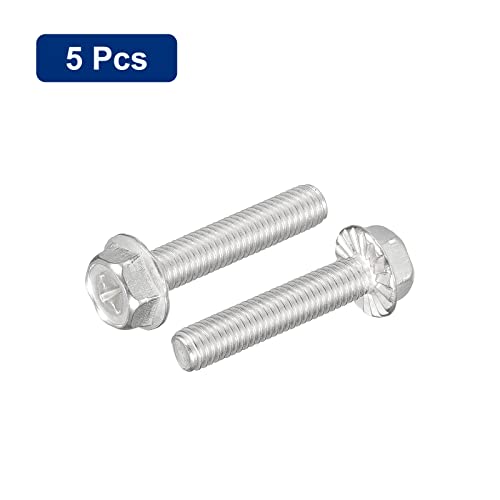 Image of uxcell M8x40mm Phillips Hex Head Flange Bolts, 5pcs 304 Stainless Steel Hexagon Phillips Flange Head Hex Bolts Machine Screws