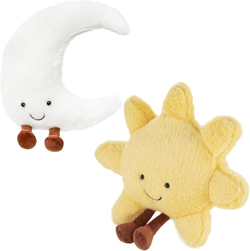 Peluche de sol y luna, 2 unidades, cojín de peluche, sol, luna, muñeca linda para decoración de habitación infantil o regalo, 30 cm
