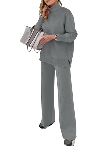 ANRABESS Womens 2 Piece Outfits Turtleneck Matching Lounge Set Sweater