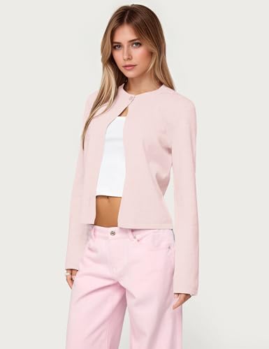 OLAPTA Women Button Down Cropped Cardigan Sweaters Long Sleeve Open Front Crewneck Solid Knit Lightweight Fall Sweater Tops2