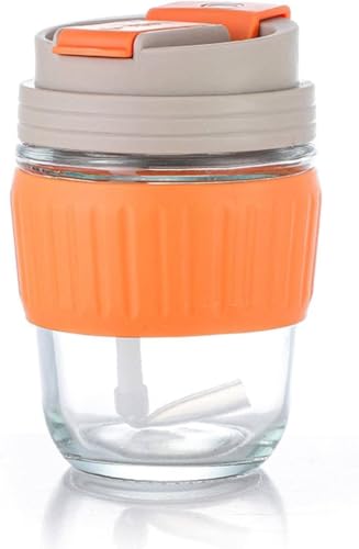 Image of 350ml Glass Sipper with Straw - Reusable Coffee Mug for Water, Juice, Tea, Cocktail - Travel & Home Use Cup with Lid & Handle - Multicolour Tumbler - Pack of 1