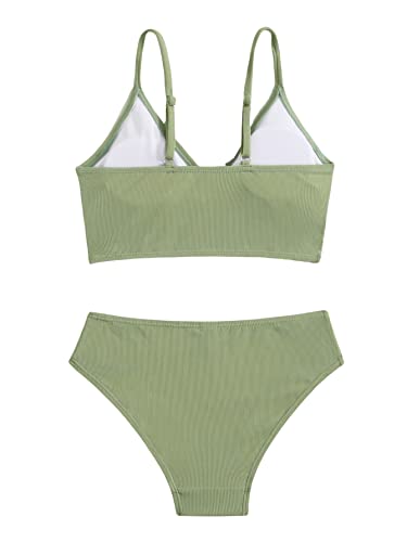SHENHE Girl's 2 Piece High Waisted Spaghetti Strap Swimsuit Bathing Suit Bikini Sets 3 Tones2