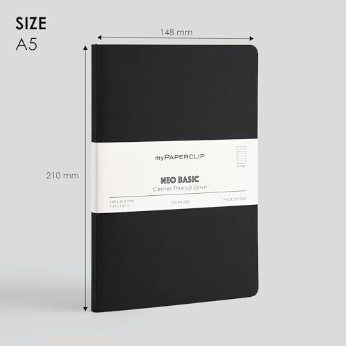 Image of myPAPERCLIP NeoBasic A5 Ruled Notebook | 192 Pages, 80 GSM, 250 GSM Soft Cover, A5 (5.83 x 8.27 in) | Black