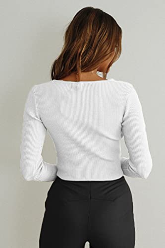 CHYRII Women's Cutout Long Sleeve Knitted Ribbed Pullover Sweater Jumper Tops2