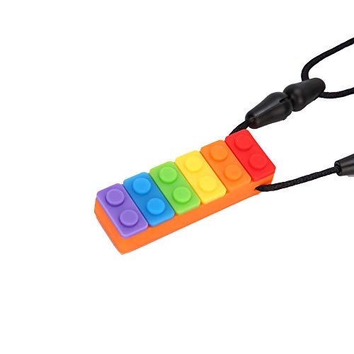 Tbest Collar Mordedor de Silicona Colgante para Masticar para Bebés Adultos Alta Temperatura Naranja Paquete de 5 (Mordedor de bloques de construcción arcoíris #14)