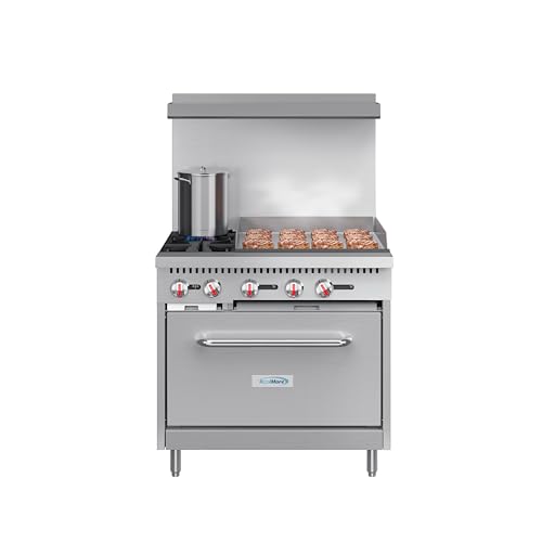 KoolMore KM-CRG36-NG 36 in. 2 Burner Commercial Natural Gas Range with 24 in. Griddle