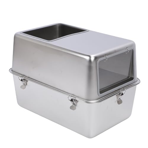 Arenero para gatos de acero inoxidable con tapa y alta capacidad miniatura 3