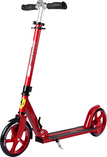 DAKOTT Ferrari Kids, patinete dobrável, 2 rodas, sistema dobrável de liberação rápida, mecanismo de absorção de choque, rodas grandes de 200 mm para adultos e adolescentes