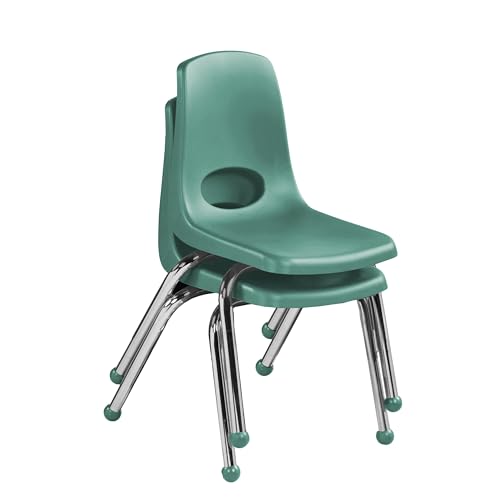 Image of FDP 14 inch School Stack Chair,Stacking Student Seat with Chromed Steel Legs and Ball Glides for Classroom, Homeschool or Learning Space - Green (2-Pack), 15412-GN