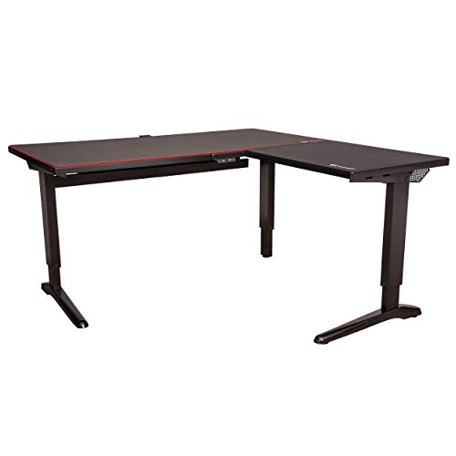Thermaltake ToughDesk 500L RGB L-Shaped Desk with Full Surface 16.8 Million Color Software Enabled RGB Mouse Pad Electric Height Adjustable Battlestation Gaming Computer Desk GGD-EDL-BKEINX-01