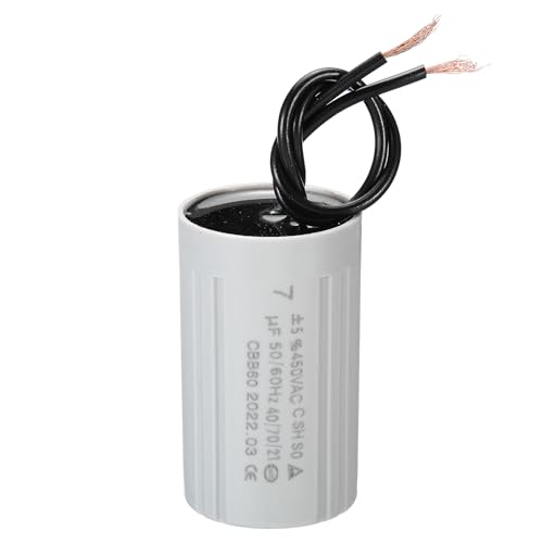 YOKIVE Condensador CBB60 De 7uF, Condensador De Marcha Con 2 Cables, 450V CA Para Arranque De Motores, Ideal Para Compresores De Aire, Bombas (Plateado, 60x35mm)