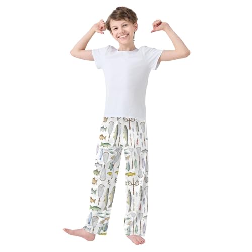 Pattern Of Fishing Gear Fish Pajama Pants Soft Lounge Sleepwear PJ Bottoms with Elastic Waist Ages 6-14 Years3