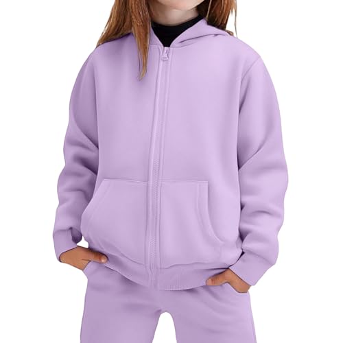 Girls Athletic Sweatsuit 2 Pieces Sweatshirts and Pant Long Sleeve Fleece Zip Up with Pockets Outfits Set for Kid3