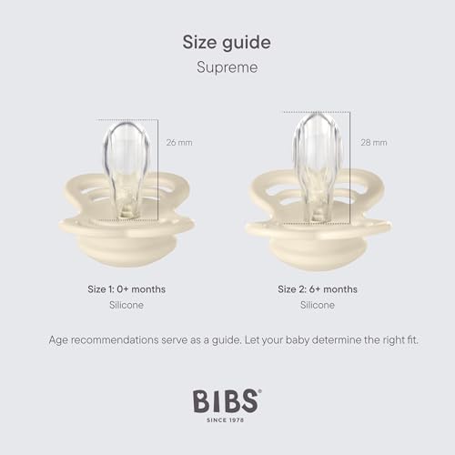 Image of BIBS Supreme Baby Pacifier 2-Pack | Made in Denmark | BPA Free Dummy Soother, Symmetrical Nipple. Silicone, Size 1 (0-6 Months), Cloud /Steel Blue