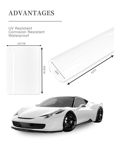 Image of 15ft x 5ft Gloss White Car Vinyl Wrap Roll, Durable Easy Application Automotive Wrapping Film for Car Body Protection (Gloss White)