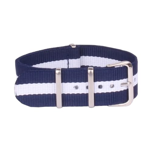 [Aocghfyer] FenGQin 1 Nylon Strap 12mm 14mm 16mm 18mm 20mm 22mm 24mm Waterproof Nylon Military Sports Watch Strap(Navy White Nav