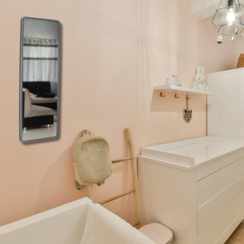 Image of Modern Elegance Rectangular Wall-Mounted Mirror Metal Framed Wall Mirror Bathroom Mirror Living Room Mirror Home Decor Mirror 18 x 48 Inches Antique Silver MF 103