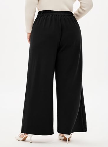 Eytino Plus Size Wide Leg Pants for Women Elastic High Waisted Waffle Knit Dress Pants Casual Trousers with Pockets(1X-5X)2