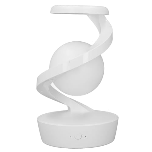 Hyuduo Modern Spiral Bedside Lamp with Ball, Levitation 3D Visual Effect RGB Nightstand Lamp, USB Rechargeable LED Table Lamp for Bedroom Living Room Office, Sensor Control (White)