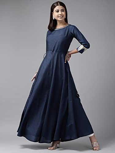 Image of INDO ERA Women's Patchwork Polyester Calf Length A-Line Kurta(RRRRR2023)