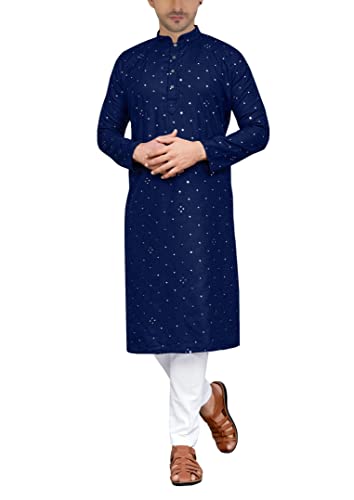 MKP125 Men's Blue Kurta Pajama Set Indian Traditional Party Wear Outfit