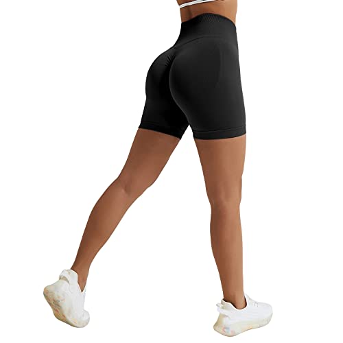 Vertvie Damen Gym Shorts Booty Scrunch High Wasit Sport Shorts Nahtlose Sporthose Kurz Leggings Workout Shorts Push Up Radlershorts Fitness Laufen(Schwarz,M)