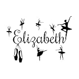 Calcomanías de vinilo con nombre de niña personalizadas, regalo para niña bailarina, decoración de pared en color rosa suave, silueta de pose de ballet-S-42x30cm-Black