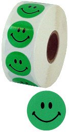 Face Stickers 1" Diameter, Green, Roll of 1000