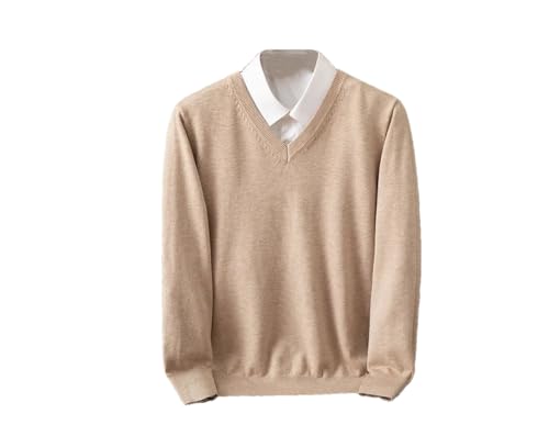 Men's Knit Slim Fit Sweater V-Neck Long Sleeved Pullover Cashmere Knitted Bottom Tops Soft Warm Sweater
