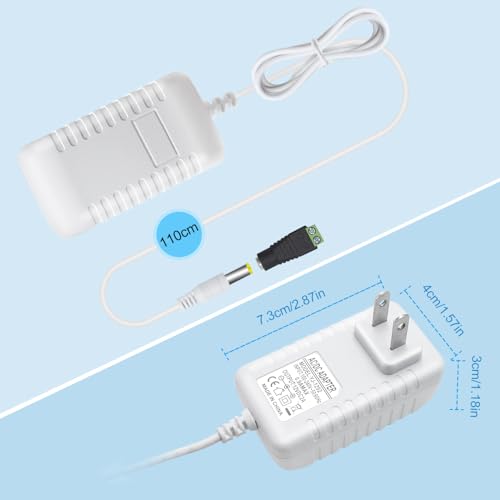 Image of 12V Power Supply, 12 Volt 2A 24W DC Power Supply, White LED Power Adapter, AC 110V to 12V Wall Mounted Transformer Plug for LED Strip Lights with 5.5 /2.1 DC Female Connector, 3 Pack