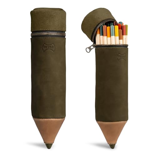 Image of Hide & Play, Pencil-Shaped Case for Pens, Pencils, Markers, and Office Accessories, Zippered Bag, Pen Storage, Full Grain Leather, Handmade (Dark Jade)