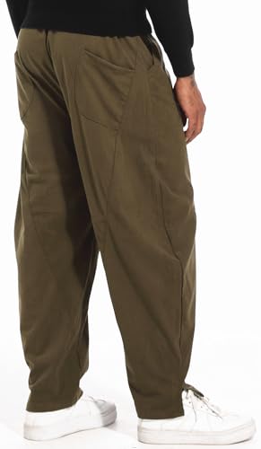 CLANMILUMS Men's Casual Elastic Waist Corduroy Pants Drawstring Loose Fit Pants (40, Olive)3