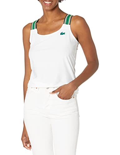 Lacoste Women's Sport Striped Strap Slim Fit Ultra Dry Tank Top, White/Swing-ELF Pink-Malachite, 2