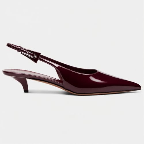 YIYA Women's Metallic Silver Slingback Kitten Heels Closed Pointed Toe Low Heels Party Dress Pumps Shoes2