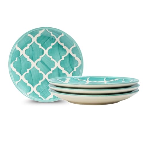 Image of Seafoam Green Ceramic Round Plates - Set of 4 (8.07 inch) | Microwave, Oven & Dishwasher Safe | Perfect for Dessert, Salad & Small Meals | Elegant Porcelain Dish | Ideal for Gifting