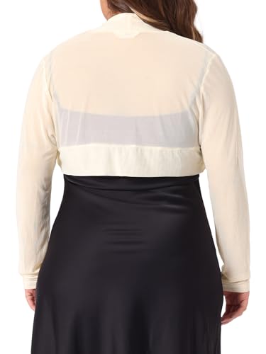 Image of Agnes Orinda Plus Size Mesh Crop Cardigans for Women Long Sleeve Open Front See Through Sheer Bolero Shrug Top