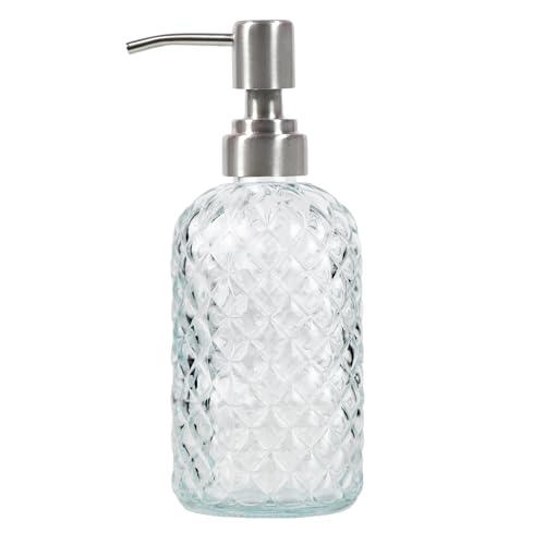 Distributeur de savon à main et à vaisselle en verre pour salle de bain et cuisine, avec pompe en acier inoxydable 304 (transparent)